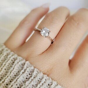 Round Cut Engagement Ring, Solitaire Ring 1.25 Ct, Sterling Silver Bridal Ring,